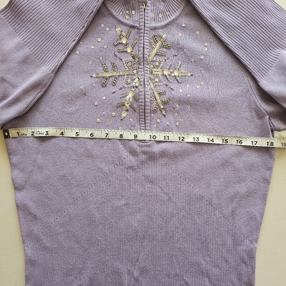 NWT Boston Proper Lavender Snowflake Embellished Zip Mock Neck Sweater L Ribbed - Picture 11 of 13